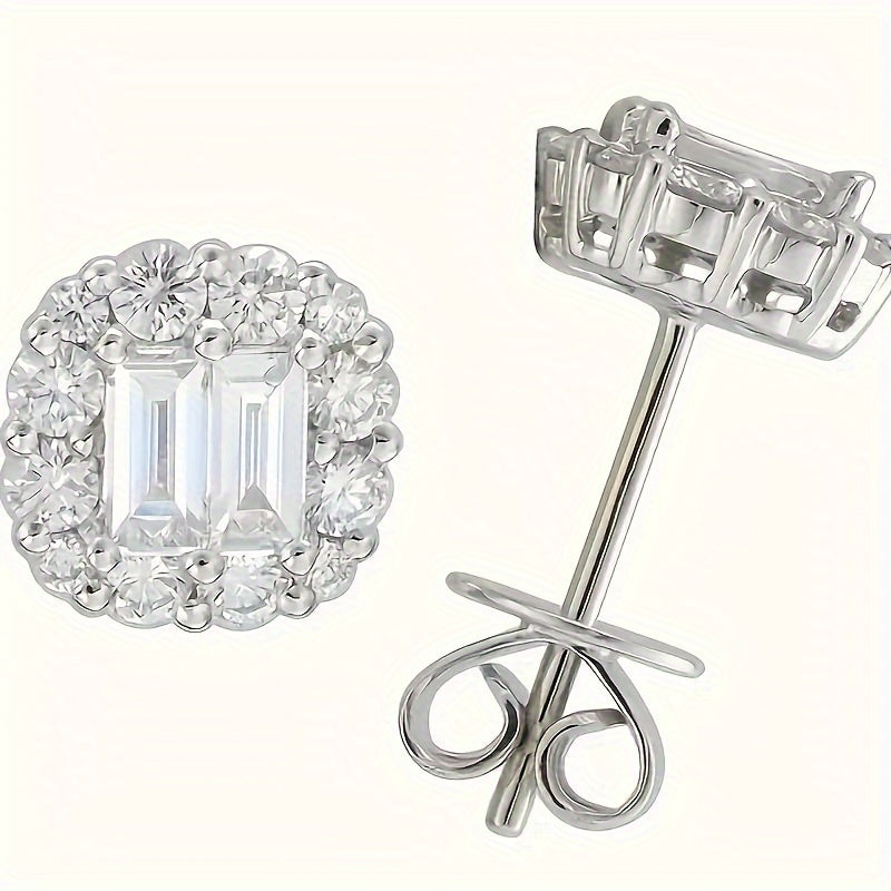 S925 Square Zirconia Stud Earrings