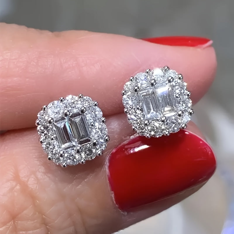 S925 Square Zirconia Stud Earrings