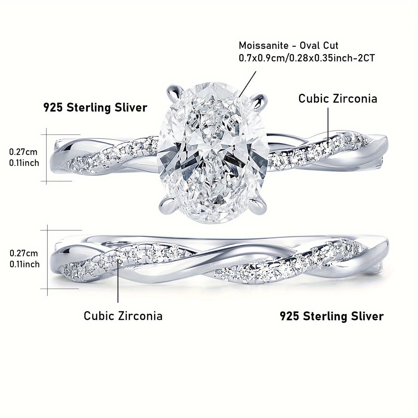 Daily 2ct Oval Moissanite Ring Set