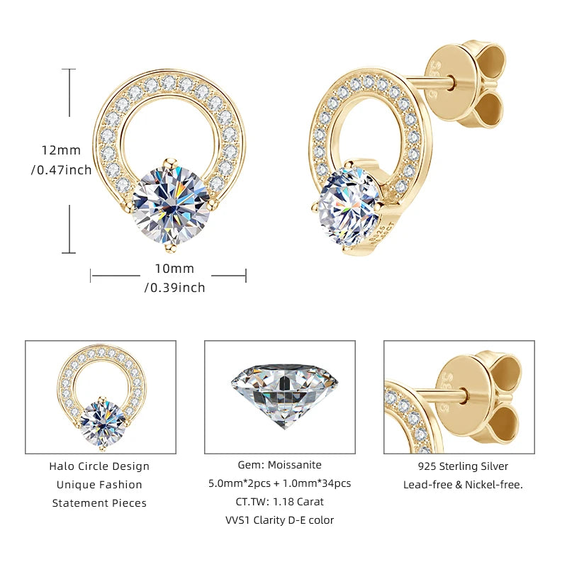 Brinco 0.5ct Moissanite Studs Earrings