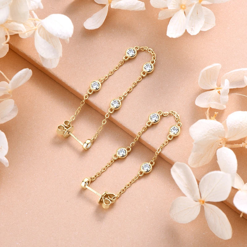 Long Chain Tassel Moissanite Drop Earrings