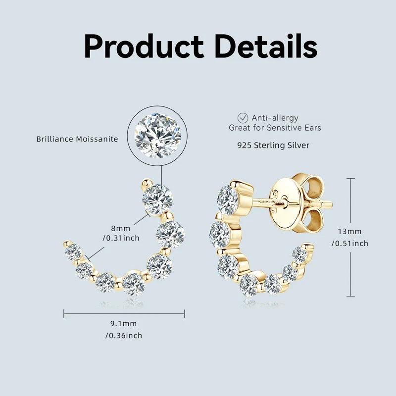 C-shaped Moissanite Studs Earrings