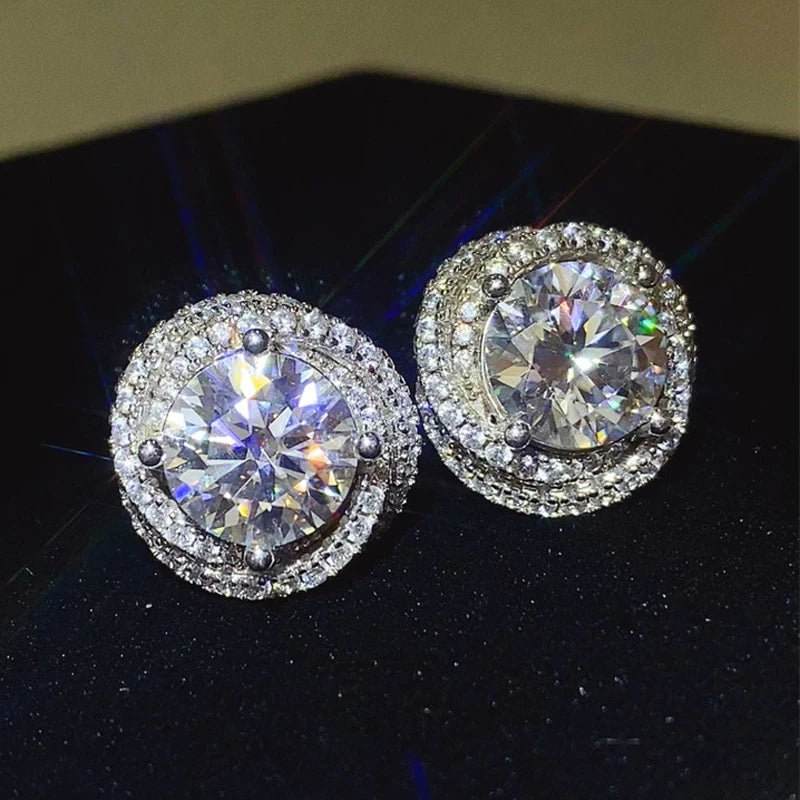 Luxury Classic Halo 3ct*2 Moissanite Stud Earrings