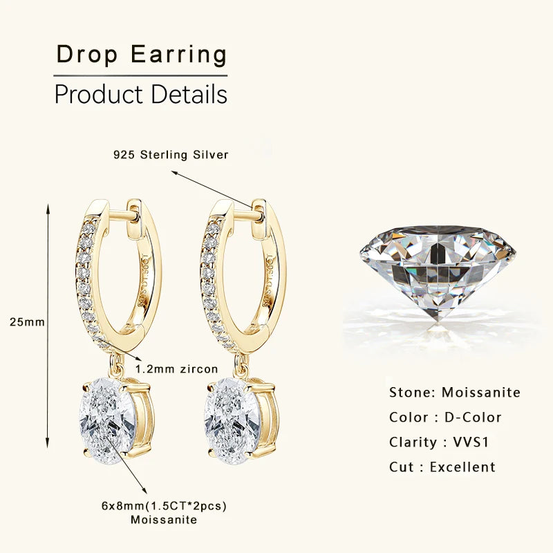 Orecchini argento Oval Moissanite Earrings