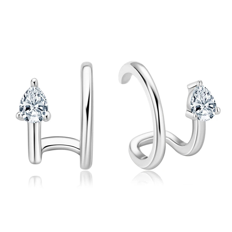 Pear Moissanite Earcuff Pierced Cartilage Earrings