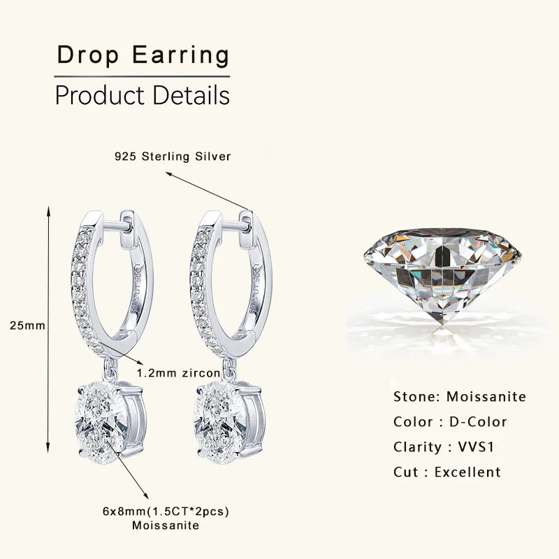 Orecchini argento Oval Moissanite Earrings