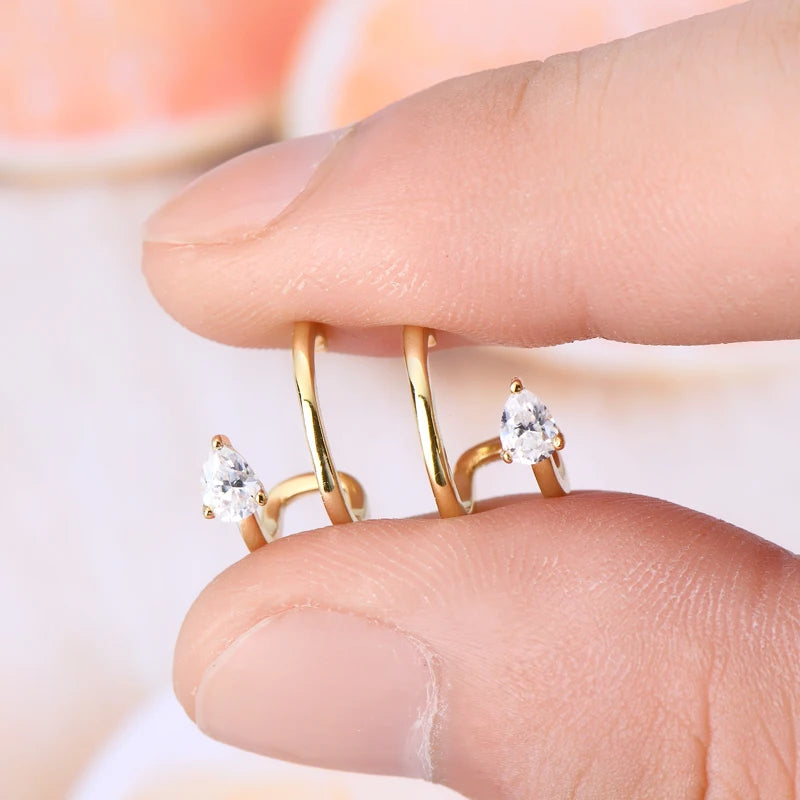 Pear Moissanite Earcuff Pierced Cartilage Earrings
