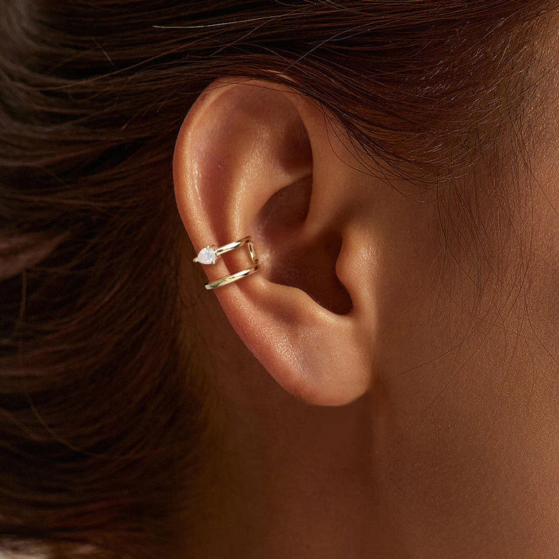 Pear Moissanite Earcuff Pierced Cartilage Earrings