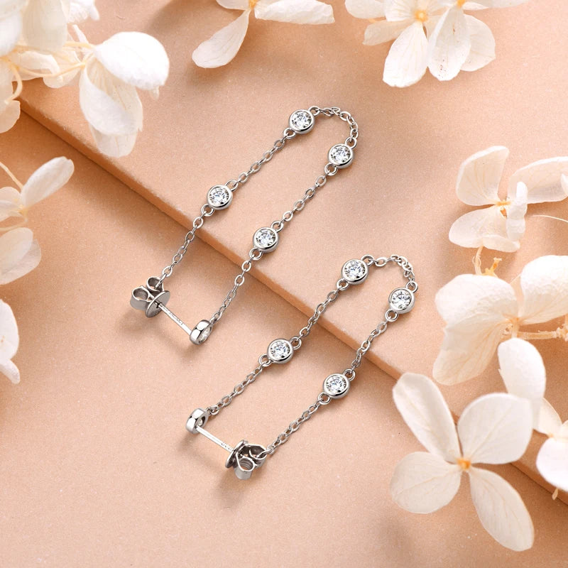 Long Chain Tassel Moissanite Drop Earrings