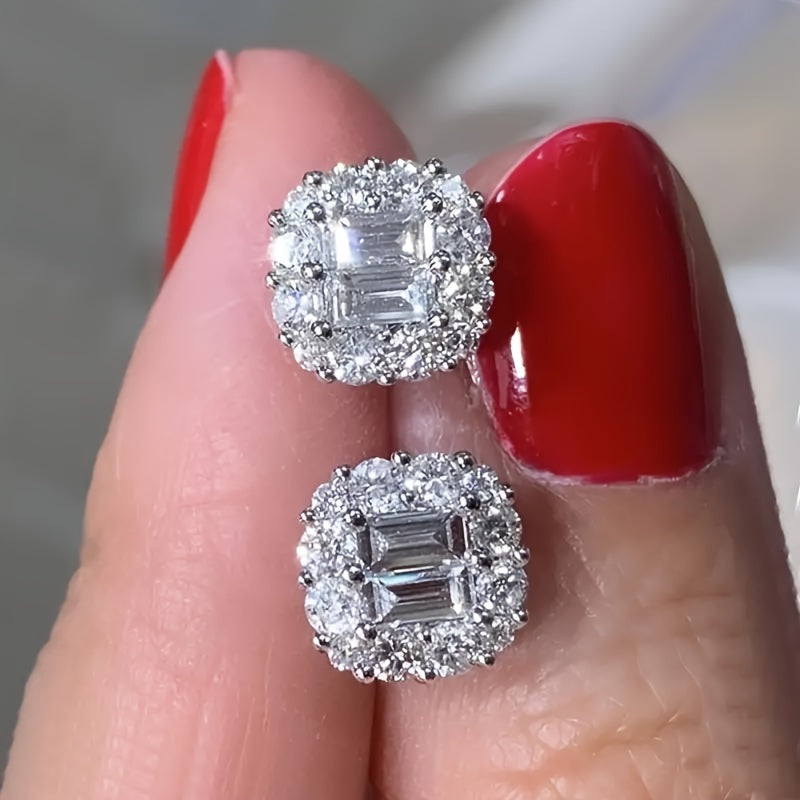 S925 Square Zirconia Stud Earrings