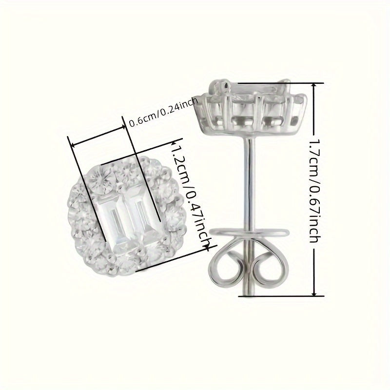 S925 Square Zirconia Stud Earrings