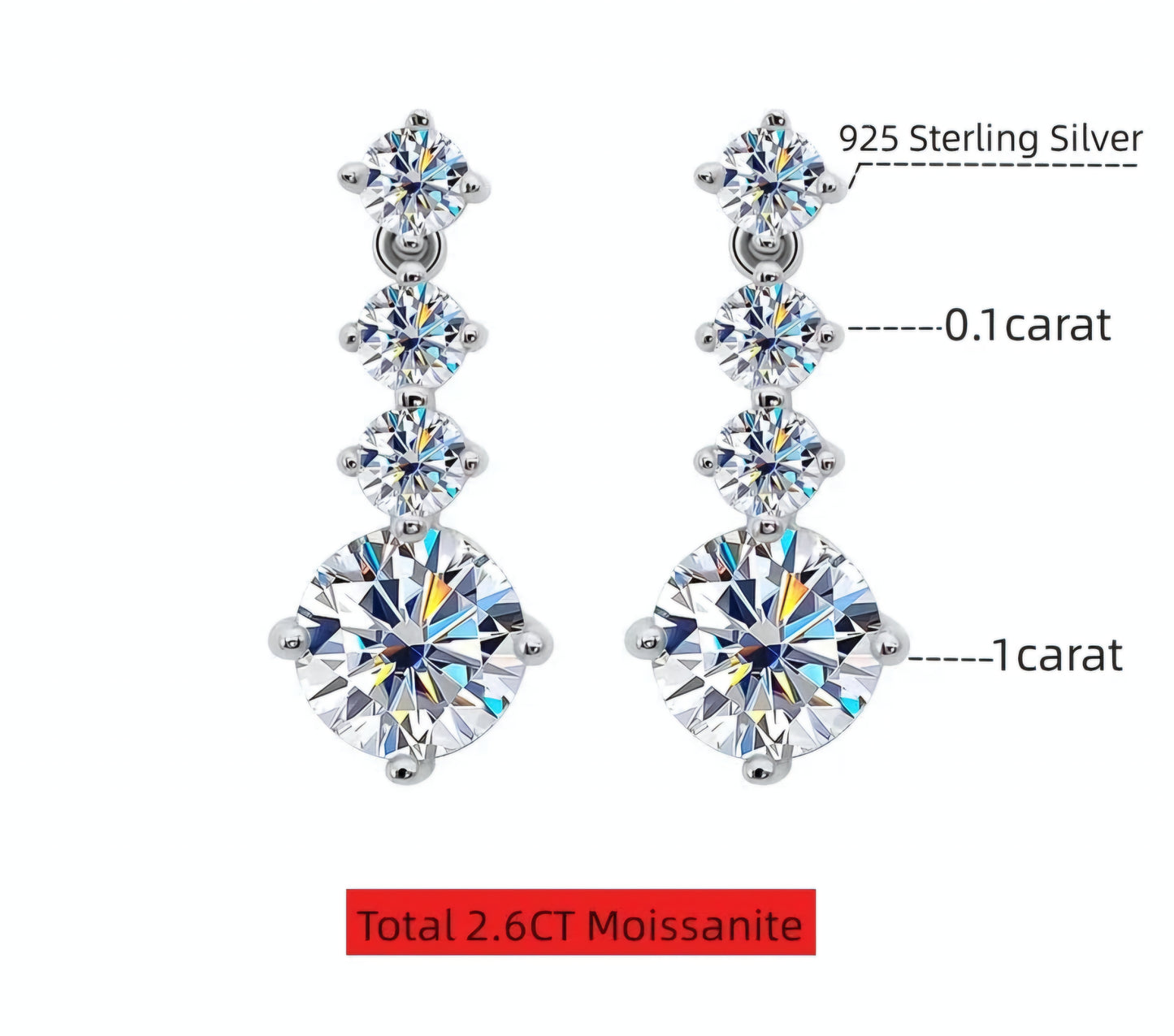 S925 銀莫桑石吊式耳環