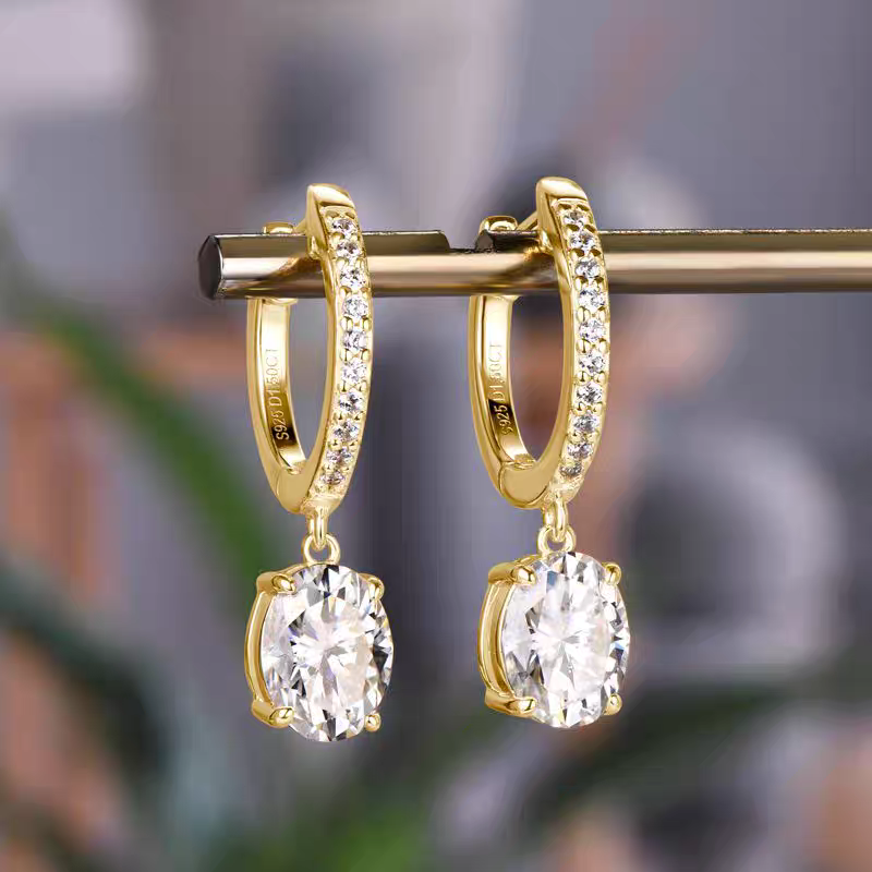 Orecchini argento Oval Moissanite Earrings