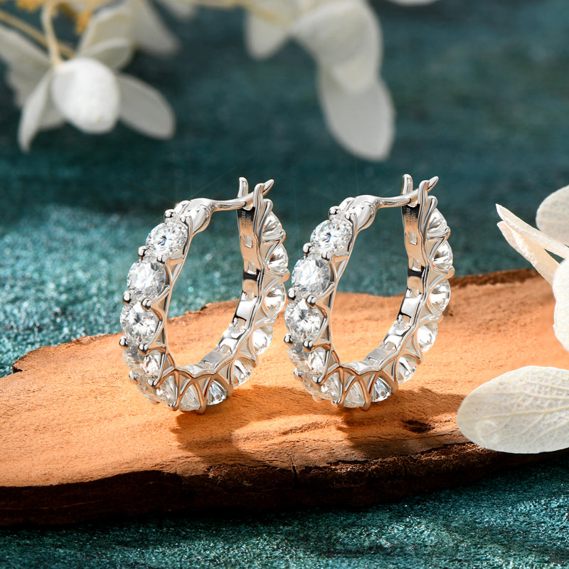 Luxury Round Cut Moissanite Hoop Earrings