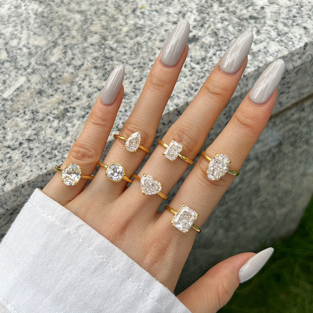 925 Silver Gold-Plated 8A Zirconia Ring
