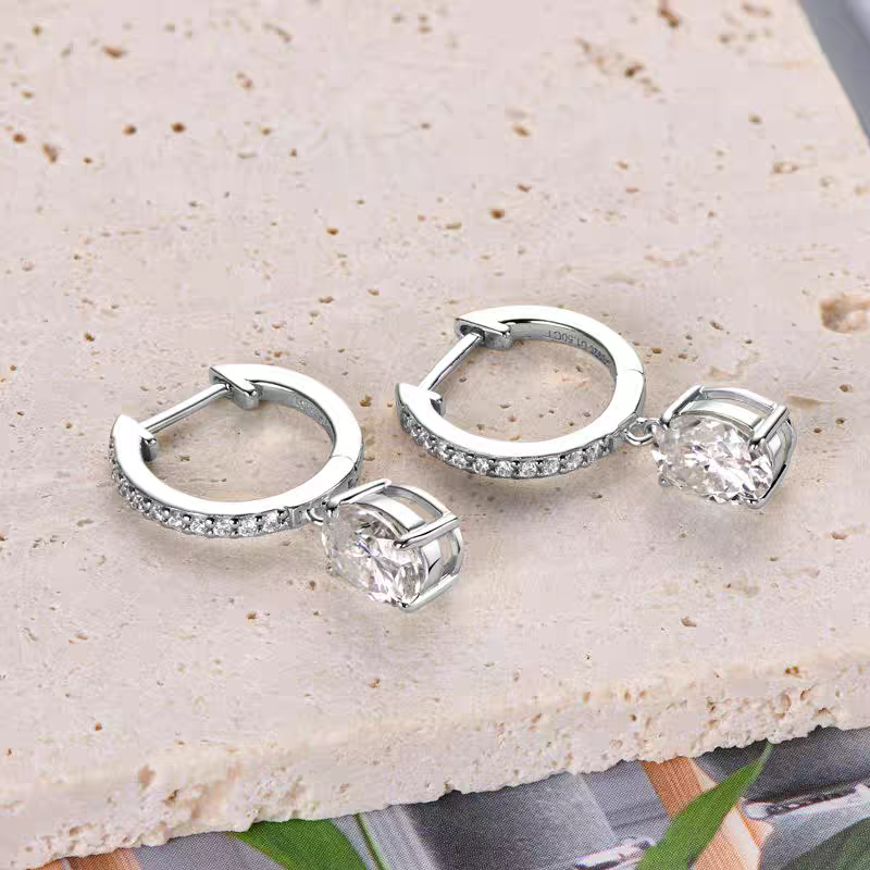 Orecchini argento Oval Moissanite Earrings