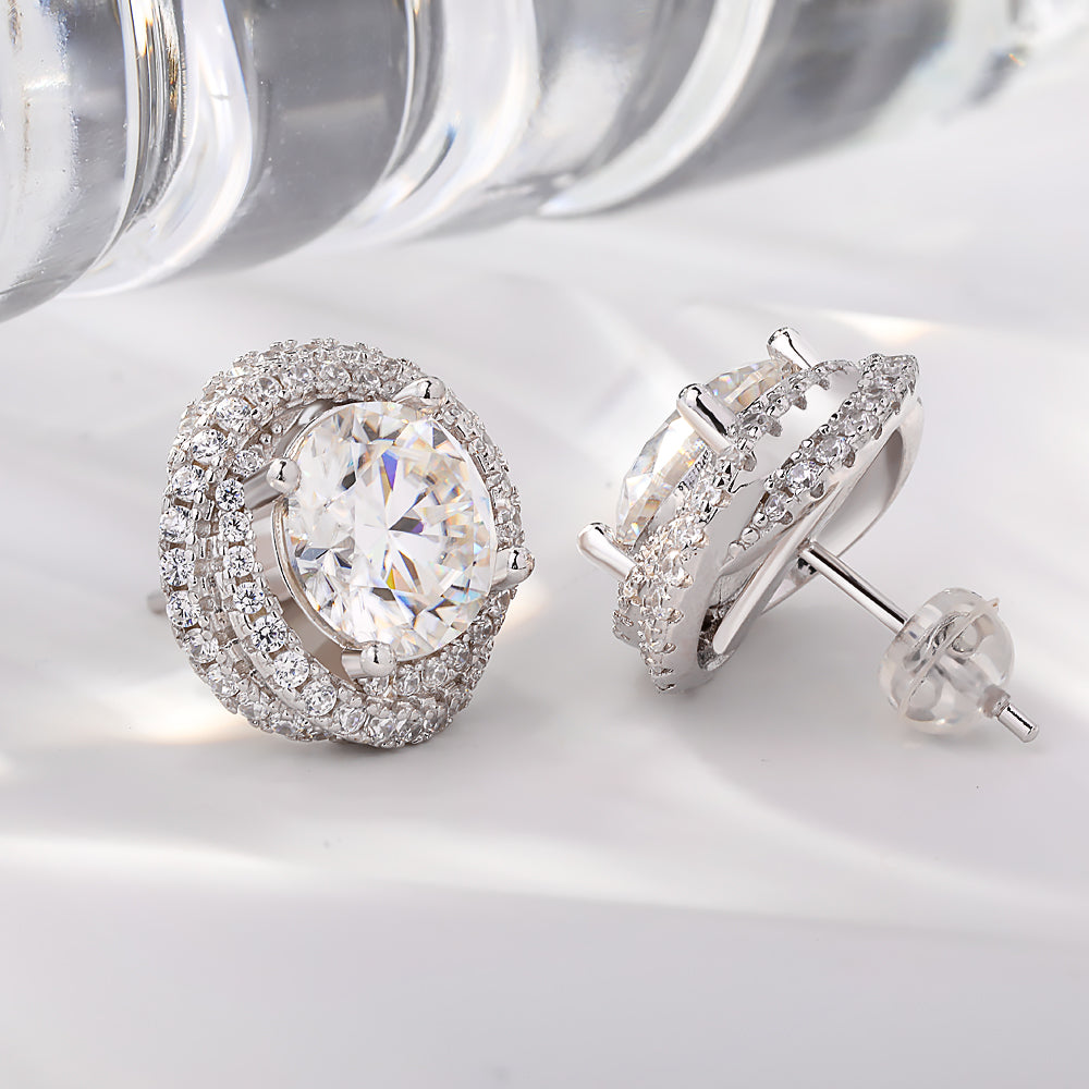 Luxury Classic Halo 3ct*2 Moissanite Stud Earrings