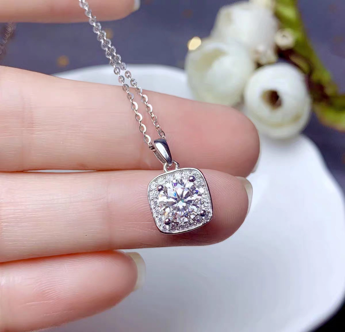 Square Moissanite Necklace