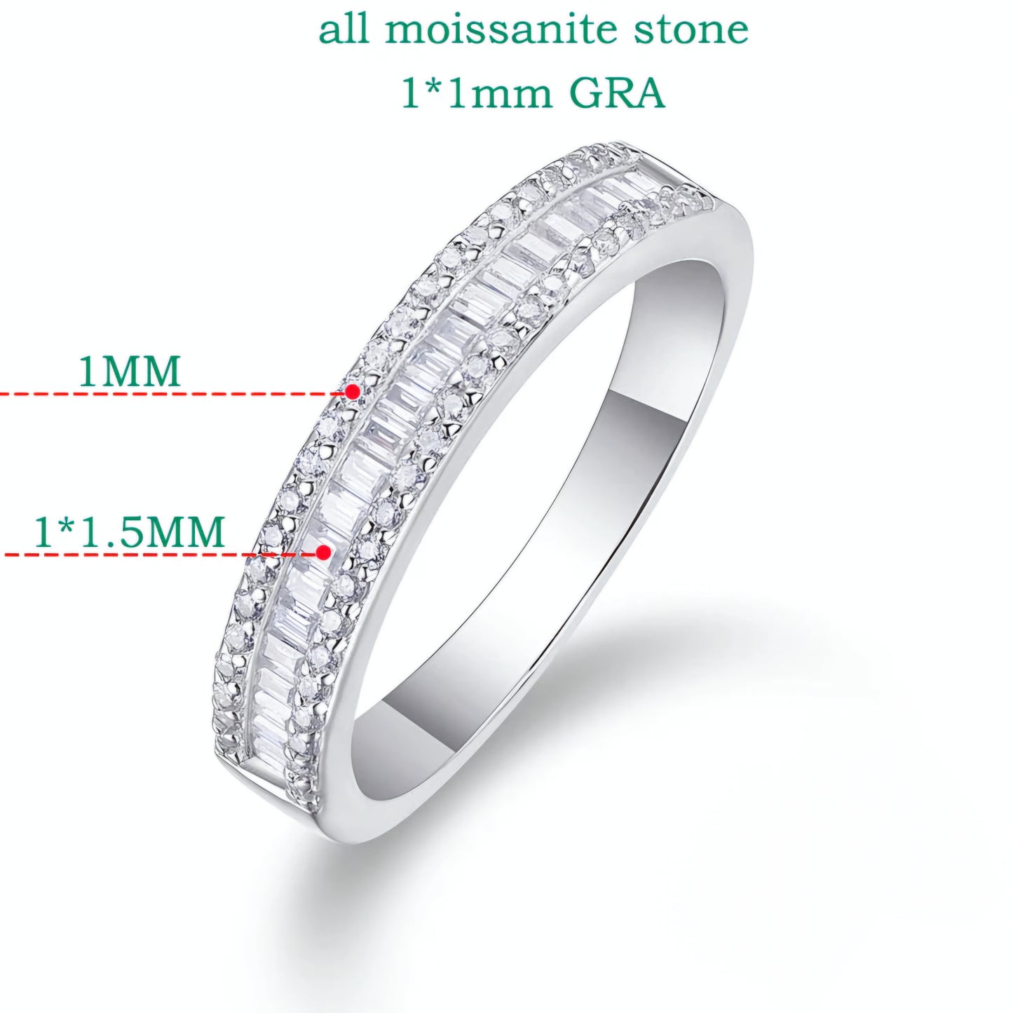 925 Moissnaite Half Row Ring