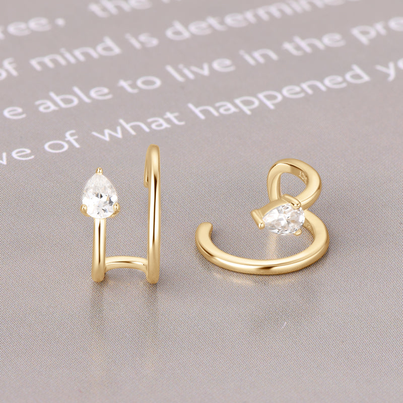 Pear Moissanite Earcuff Pierced Cartilage Earrings