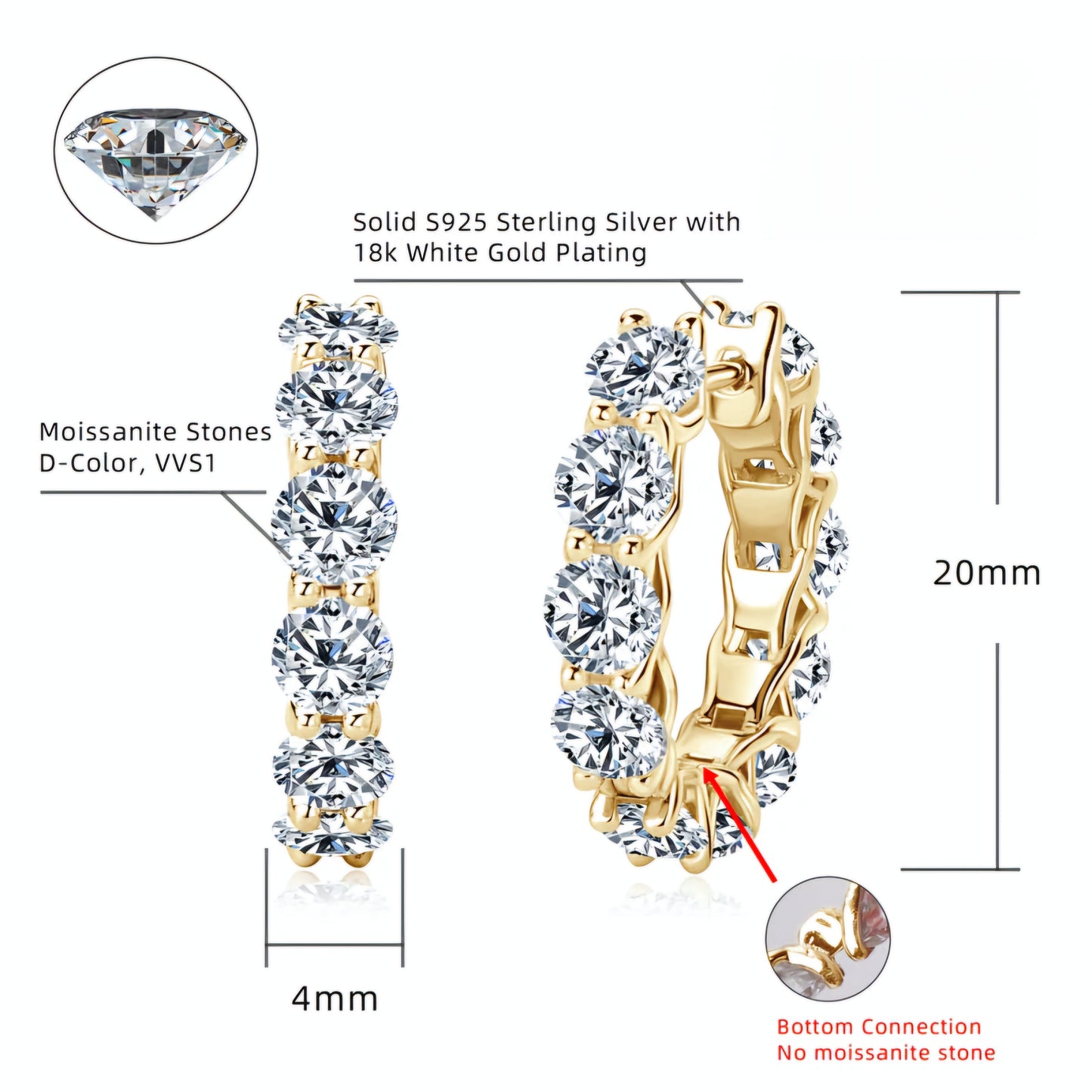 Luxury Round Cut Moissanite Hoop Earrings