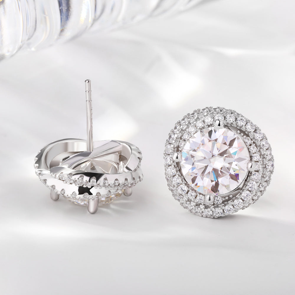 Luxury Classic Halo 3ct*2 Moissanite Stud Earrings
