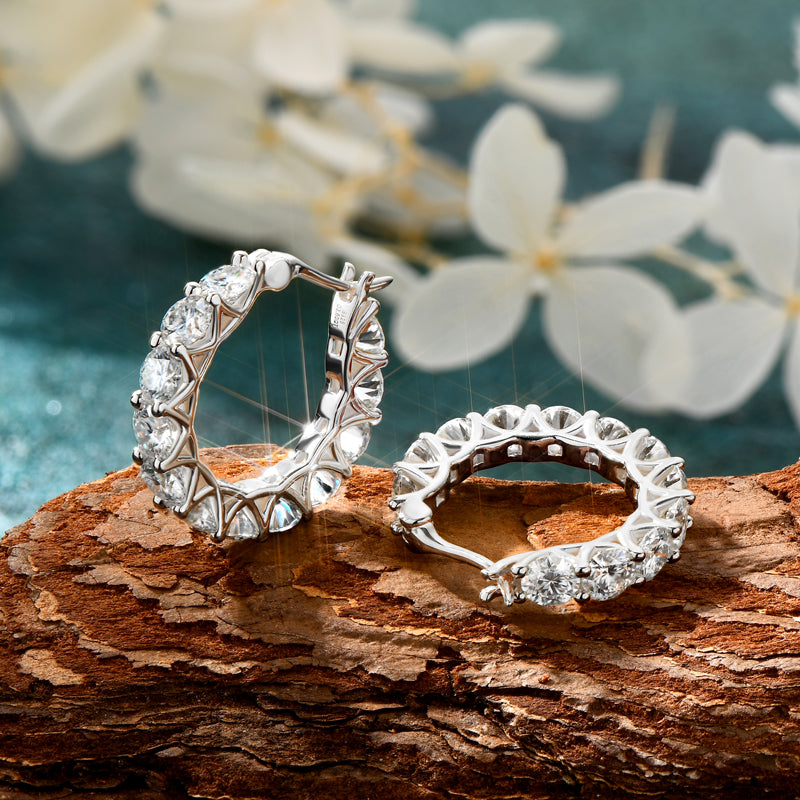 Luxury Round Cut Moissanite Hoop Earrings