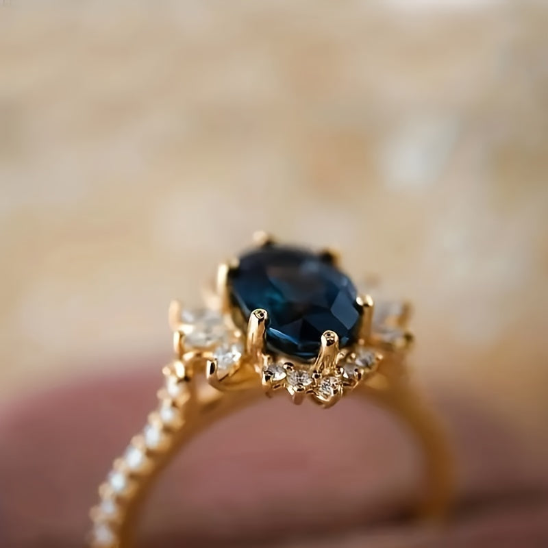 Royal Blue 925 Silver Oval Cut Zircon Ring