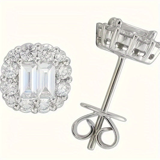 Elegant S925 Sterling Silver Square Zirconia Stud Earrings