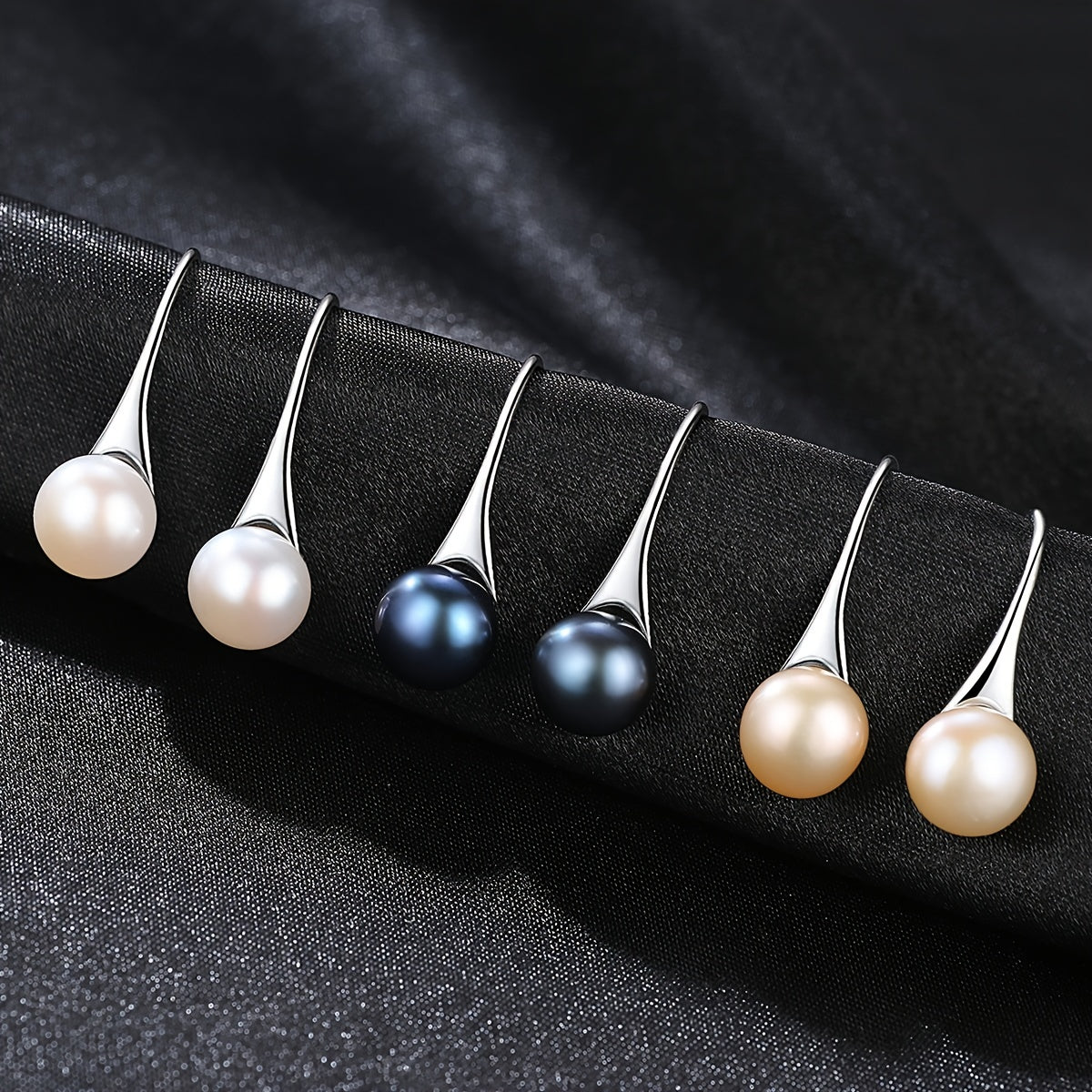 Refined 925 sterling silver 8mm freshwater pearl drop earrings