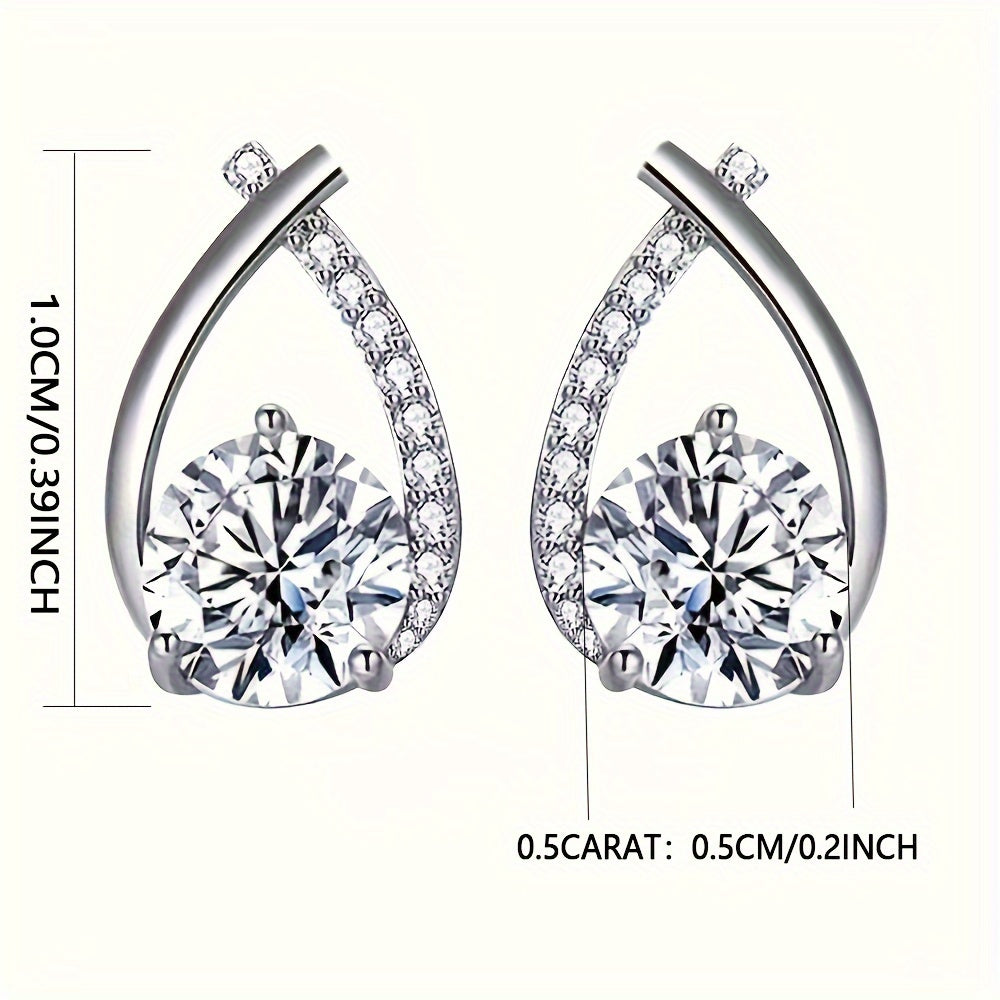 1 Pair of Dazzling Moissanite Cross Fishtail Shaped Stud Drop Earrings