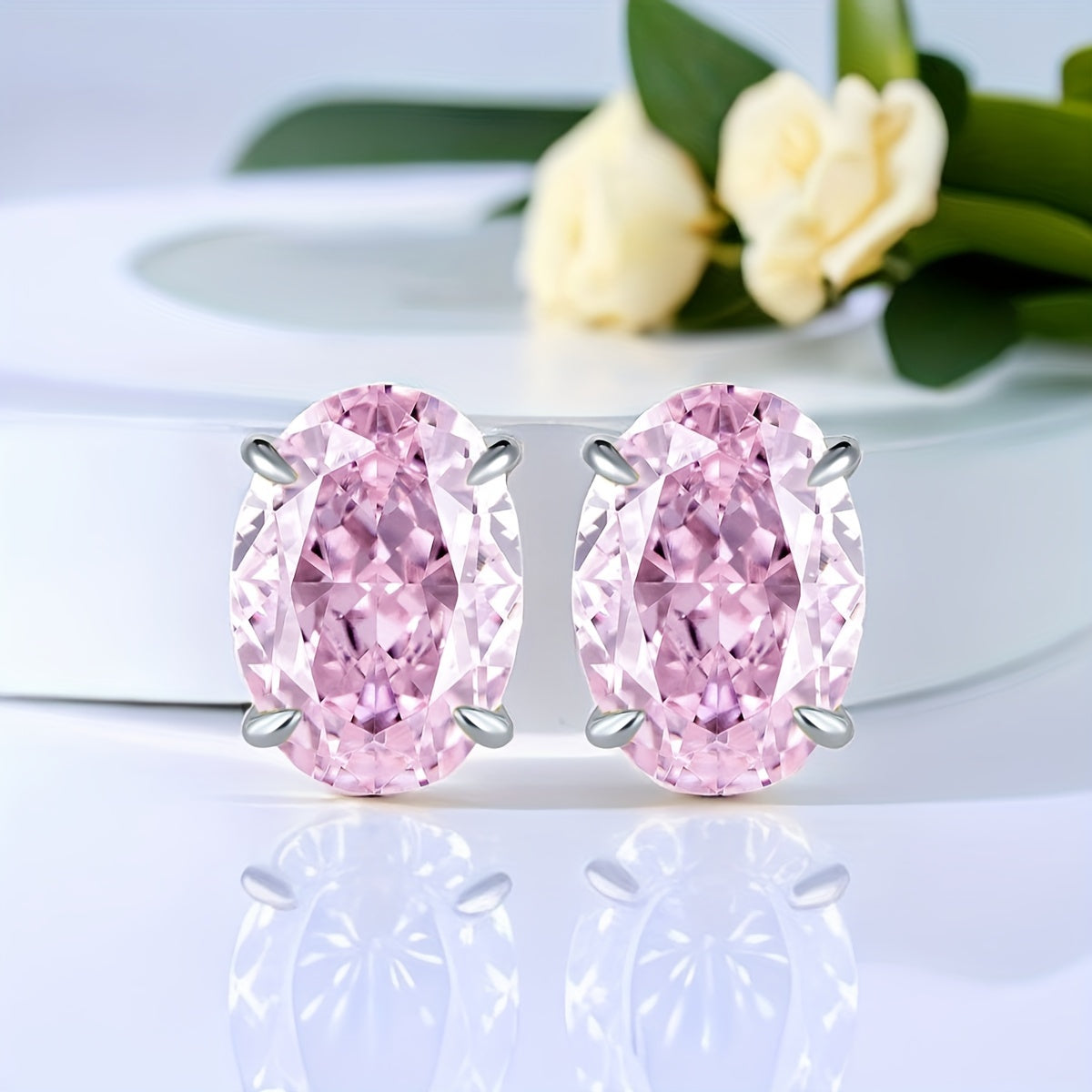 Simple Excellent Cut Oval Zircon Stud Earrings