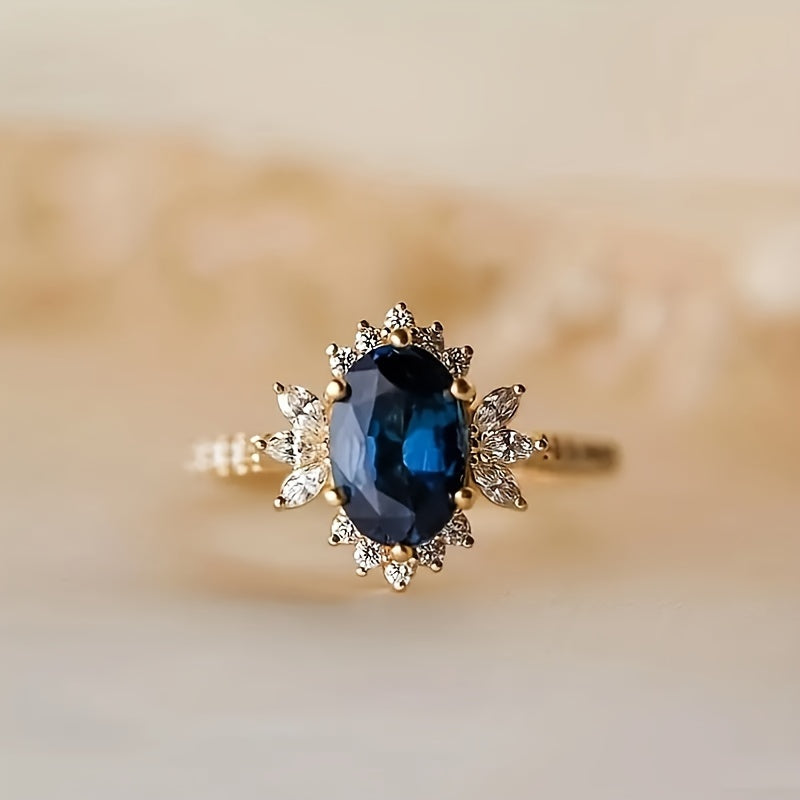 Royal Blue 925 Silver Oval Cut Zircon Ring