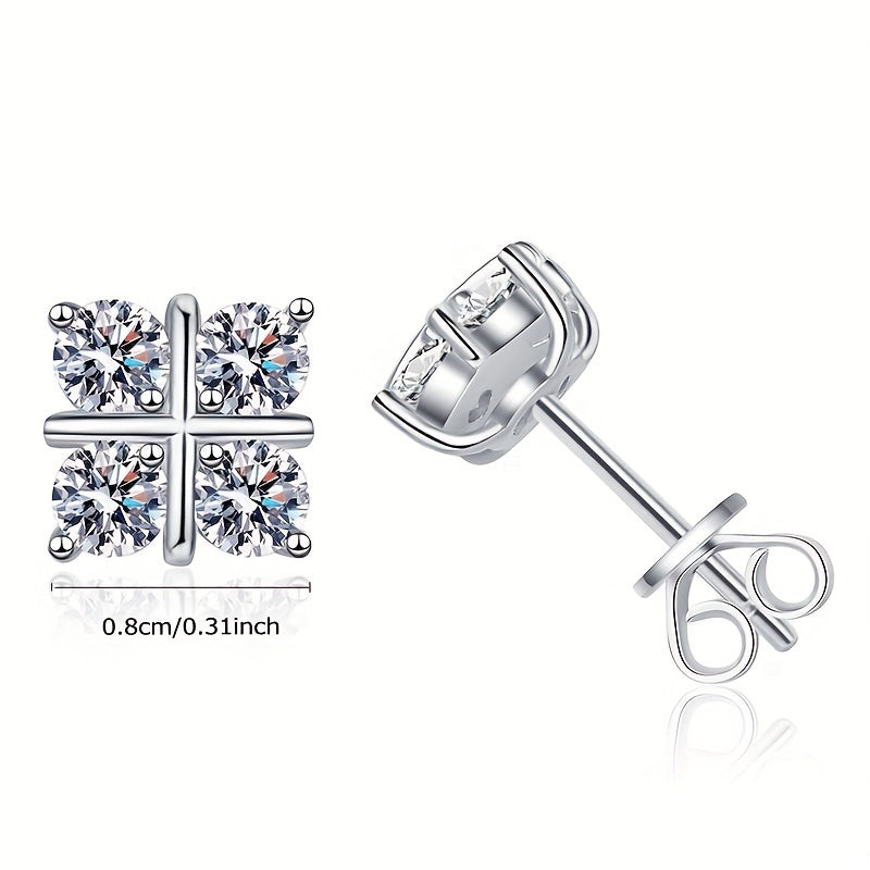 Geometric 925 Sterling Silver Moissanite Stud Earrings