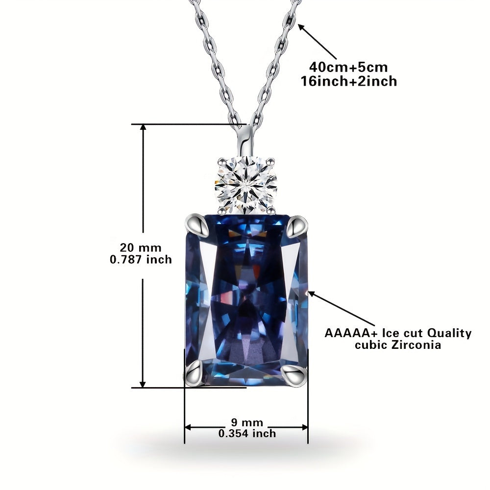 7ct Tanzanite Blue Rectangular 925 Silver Carbon Perfume Pendant Necklace