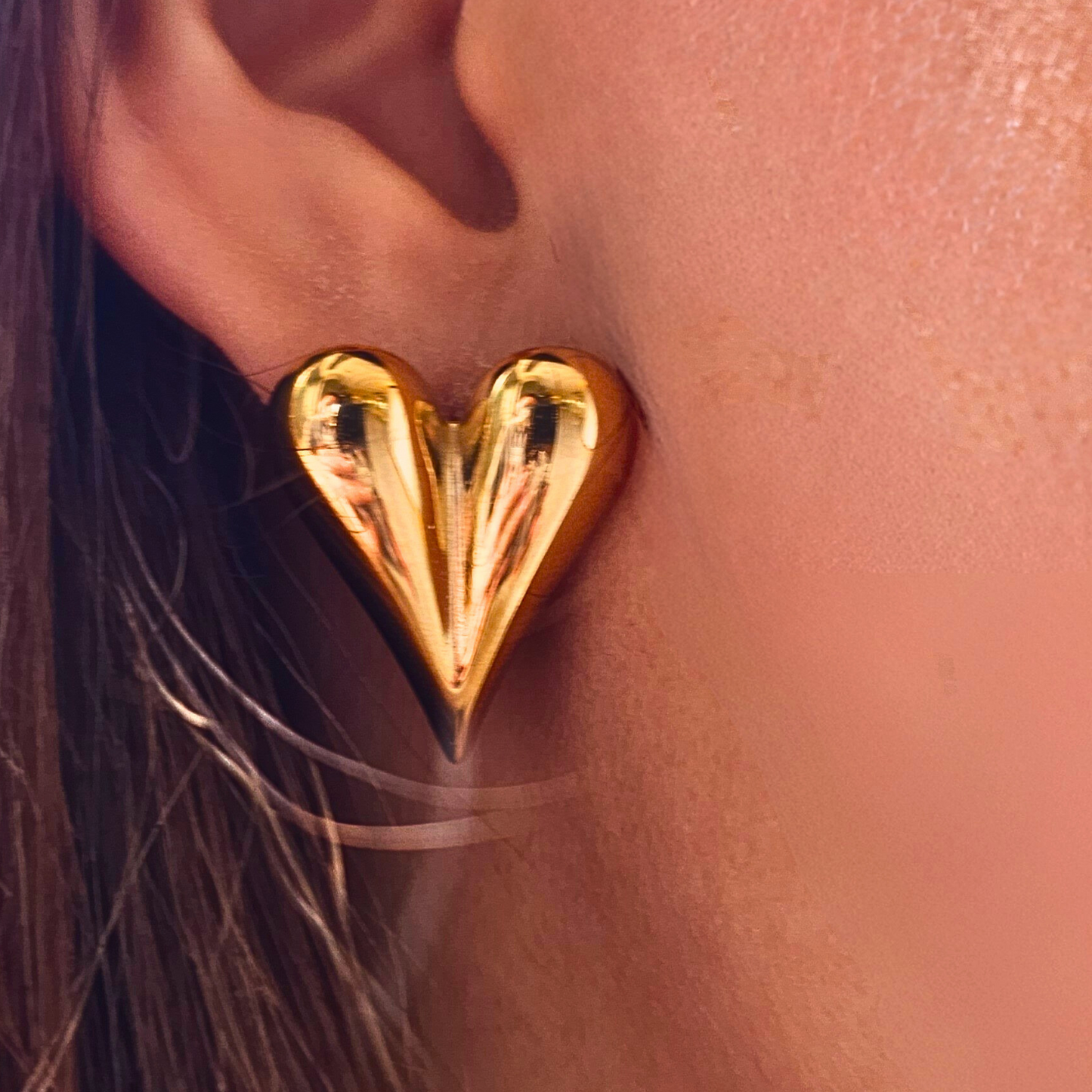 18K Gold Plated Heart Stud Earrings