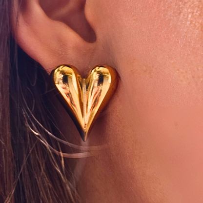 18K Gold Plated Heart Stud Earrings
