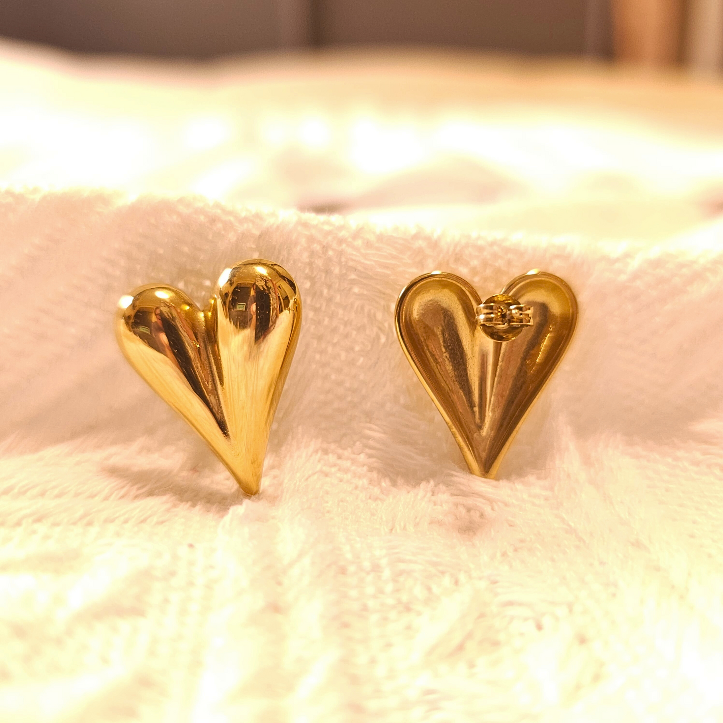 18K Gold Plated Heart Stud Earrings
