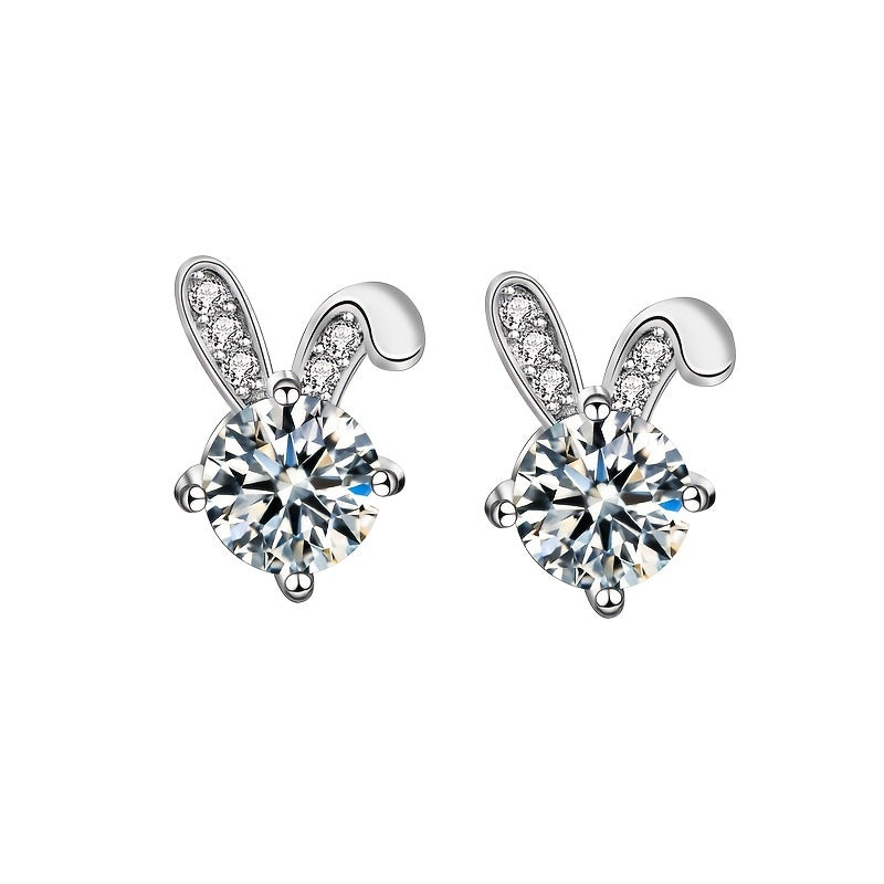 Cute Rabbit 925 Sliver Shaped Zircon Ear Studs Earrings