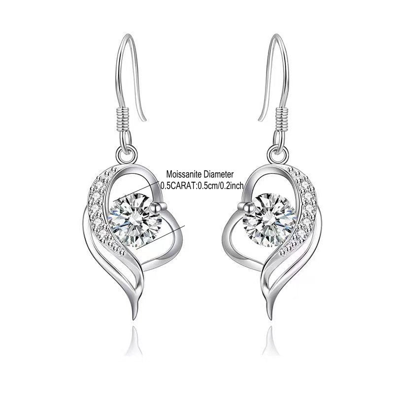 Heart-Shaped S925 Sterling Silver 1 Pair of Moissanite Drop Earrings