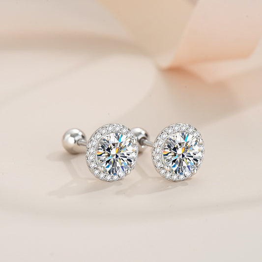 Halo Sterling 925 Silver Round Moissanite Decor Stud Earrings