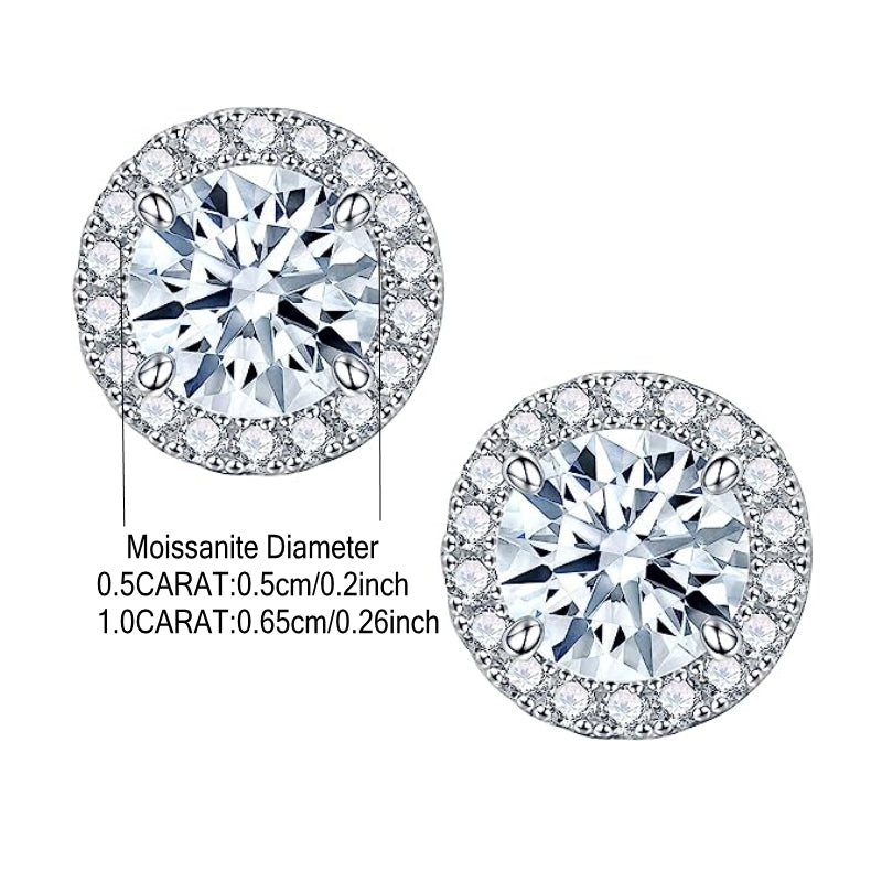 Halo Sterling 925 Silver Round Moissanite Decor Stud Earrings