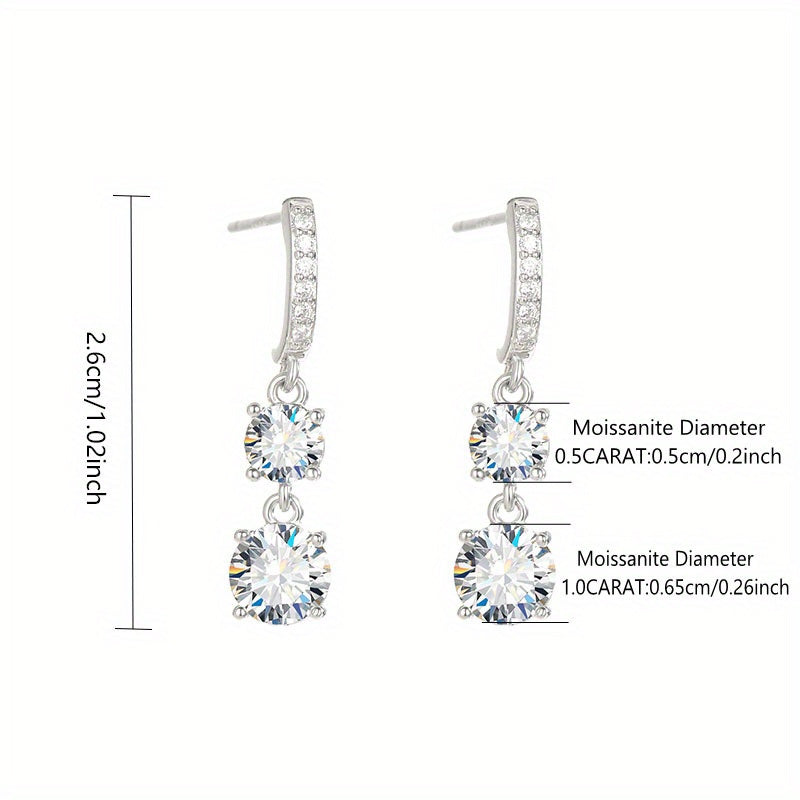 1 Pair 925 Sterling Silver Moissanite Drop Earrings