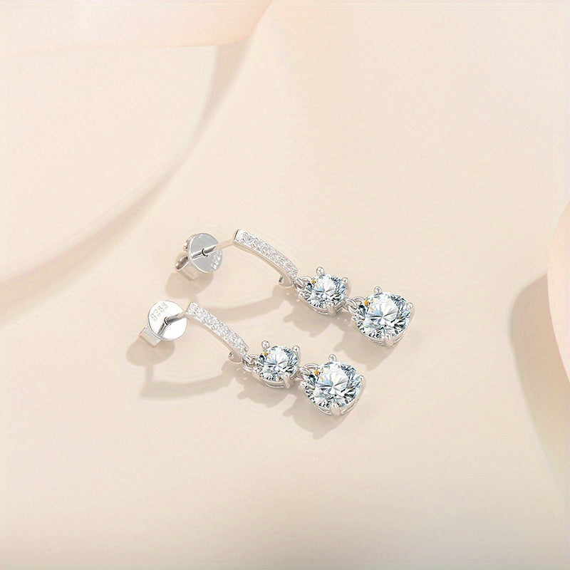 1 Pair 925 Sterling Silver Moissanite Drop Earrings