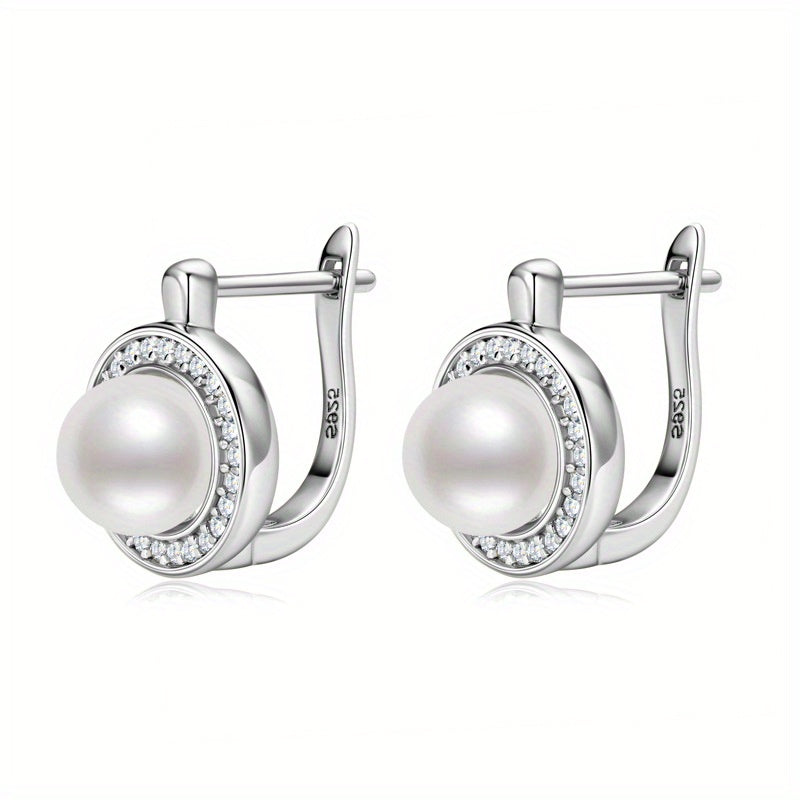 Refined 925 sterling silver pearl stud earrings