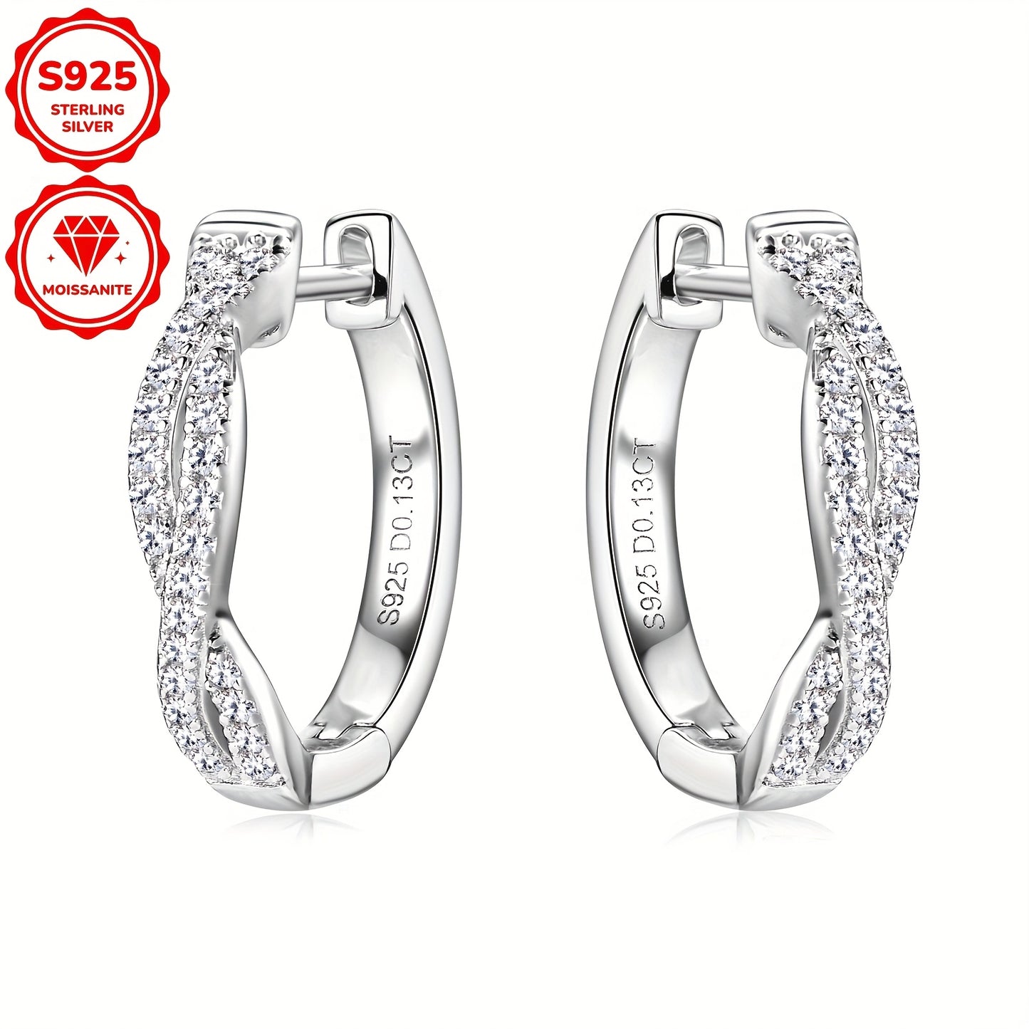 Elegant 14K Gold Plated 925 Sterling Silver Moissanite Hoop Earrings