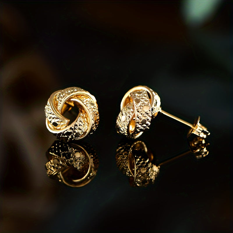 18K Gold Plated 925 Sterling Silver Woven Love Knot Stud Earrings