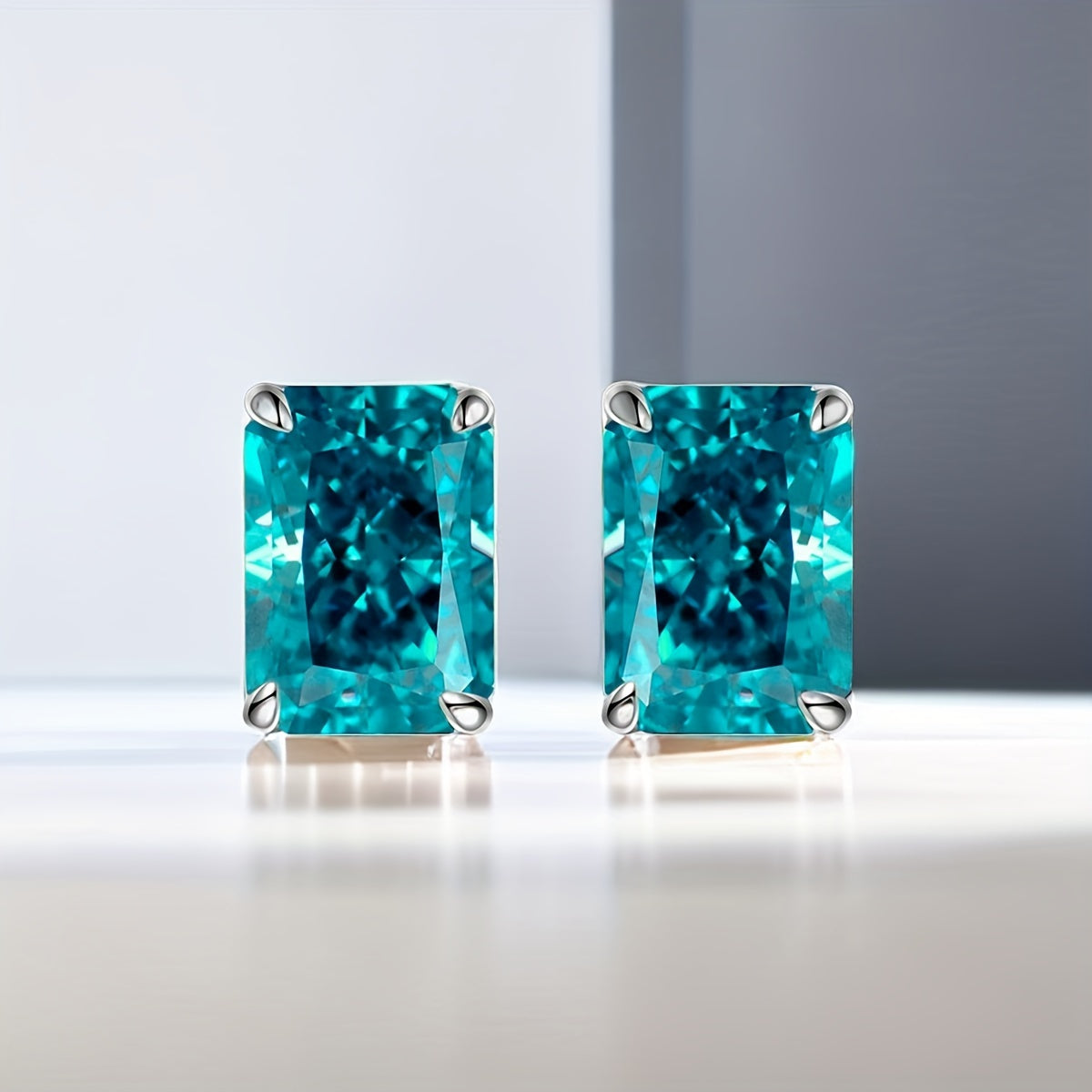 Elegant 7Ct Paraiba Blue Cubic Zirconia Stud Earrings