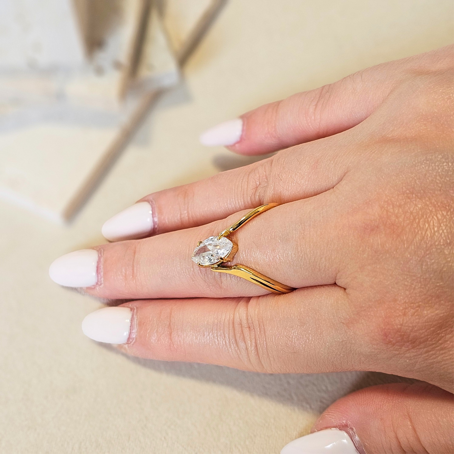 V-Shanked Marquise Zirconia Ring