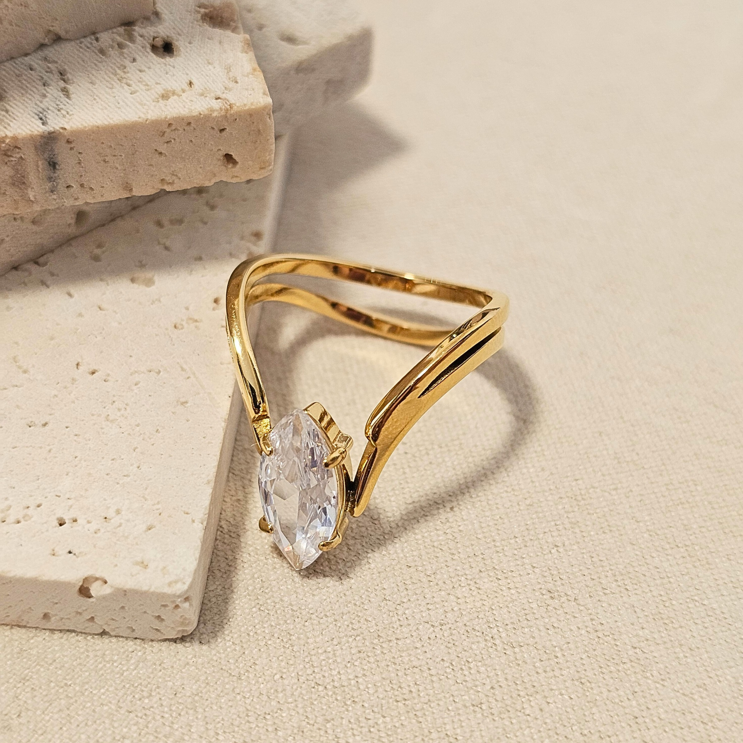 V-Shanked Marquise Zirconia Ring